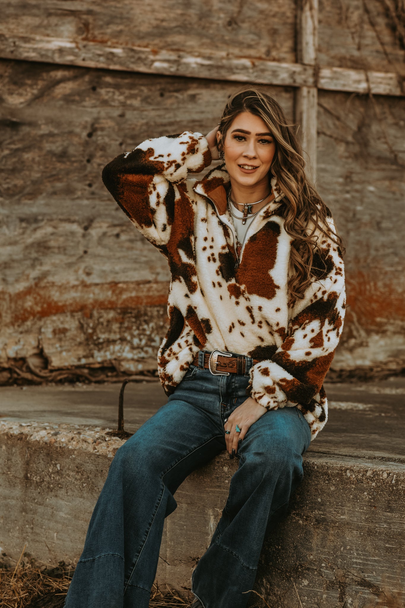 cowhide sherpa pullover