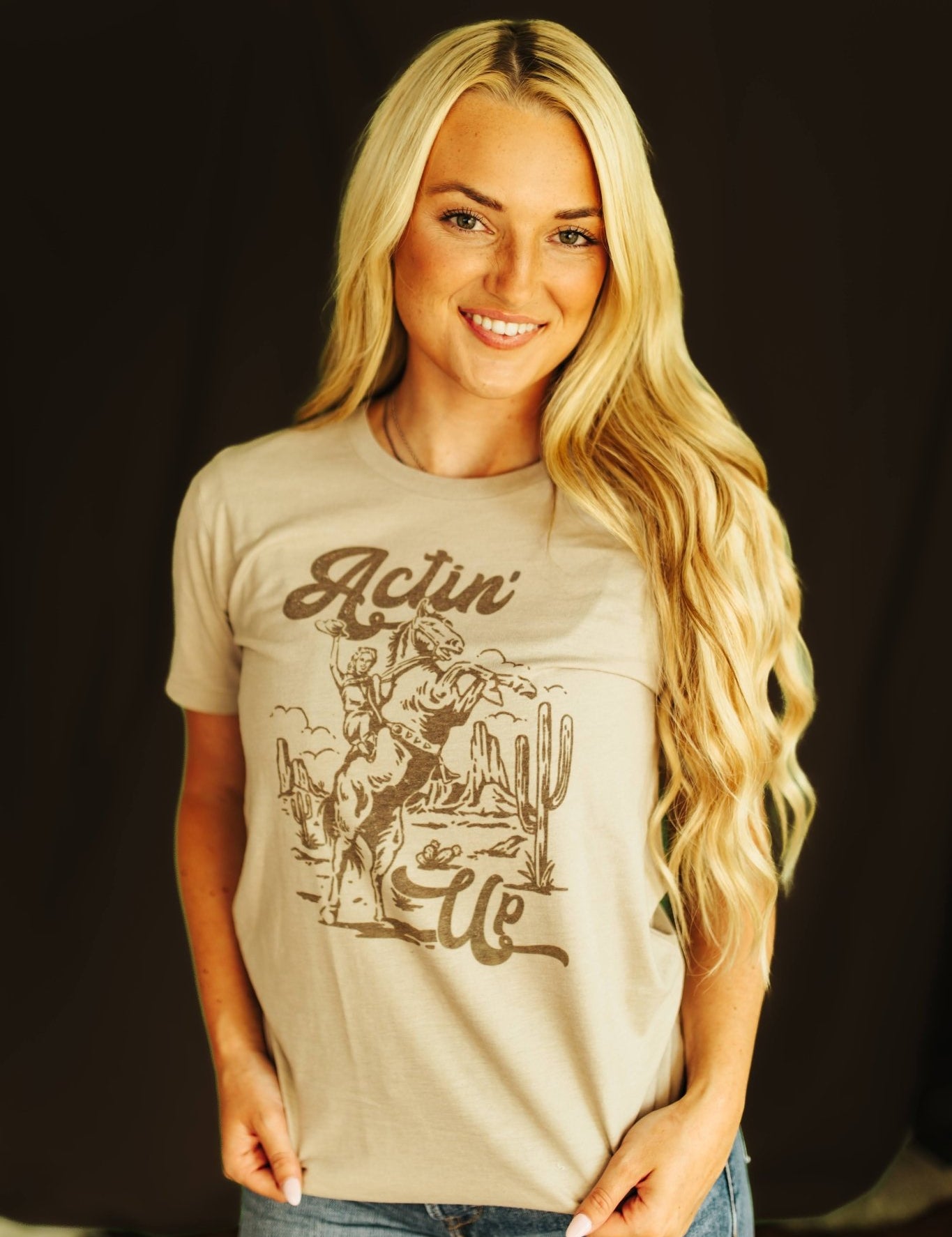 Actin’ Up Cowgirl Horse Graphic TeeTanS