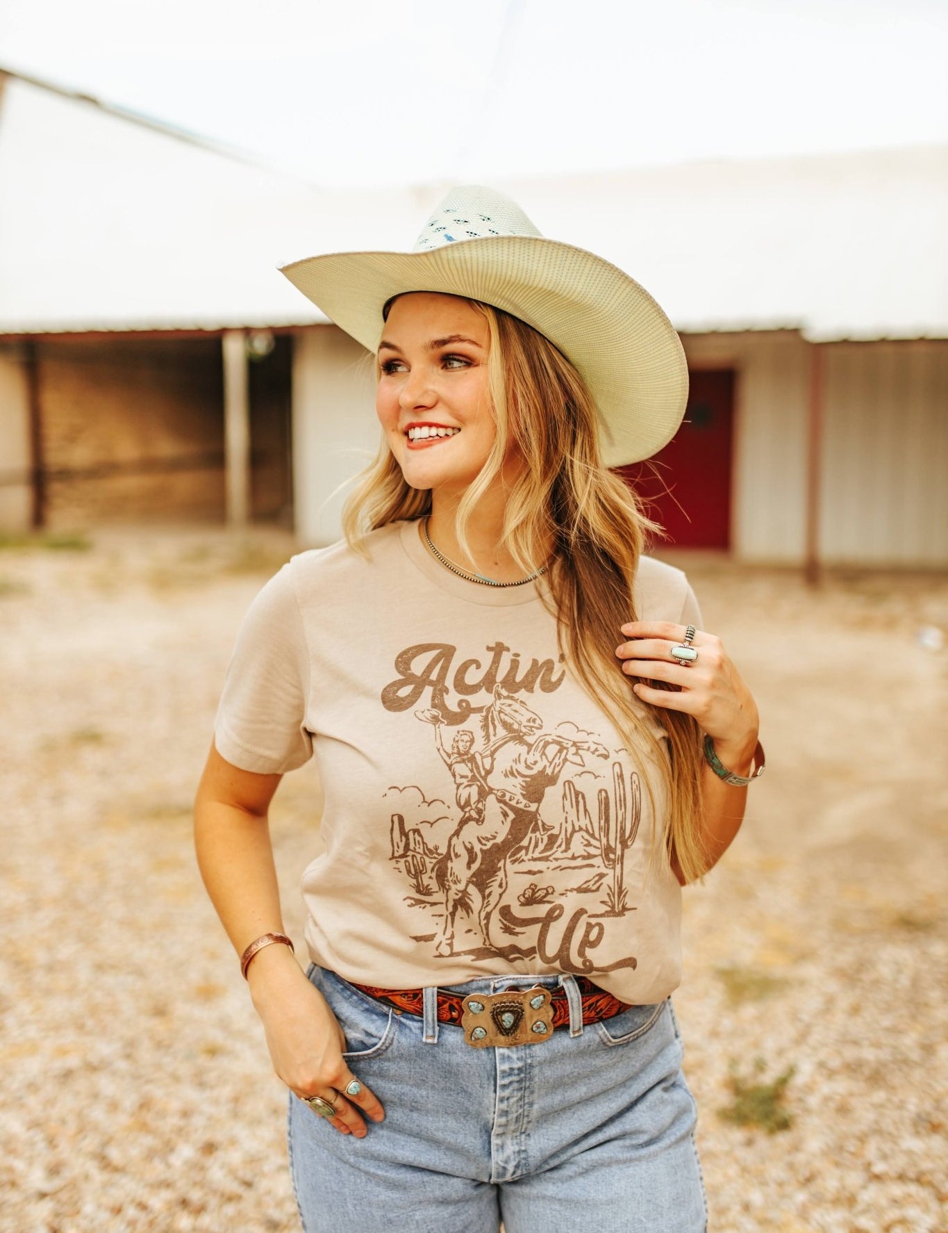 Actin’ Up Cowgirl Horse Graphic TeeTanS
