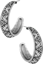 Aztec Textured Hoop EarringsSilverOS