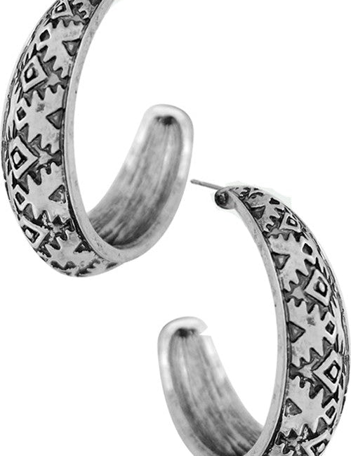 Aztec Textured Hoop EarringsSilverOS