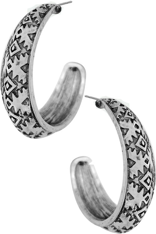 Aztec Textured Hoop EarringsSilverOS