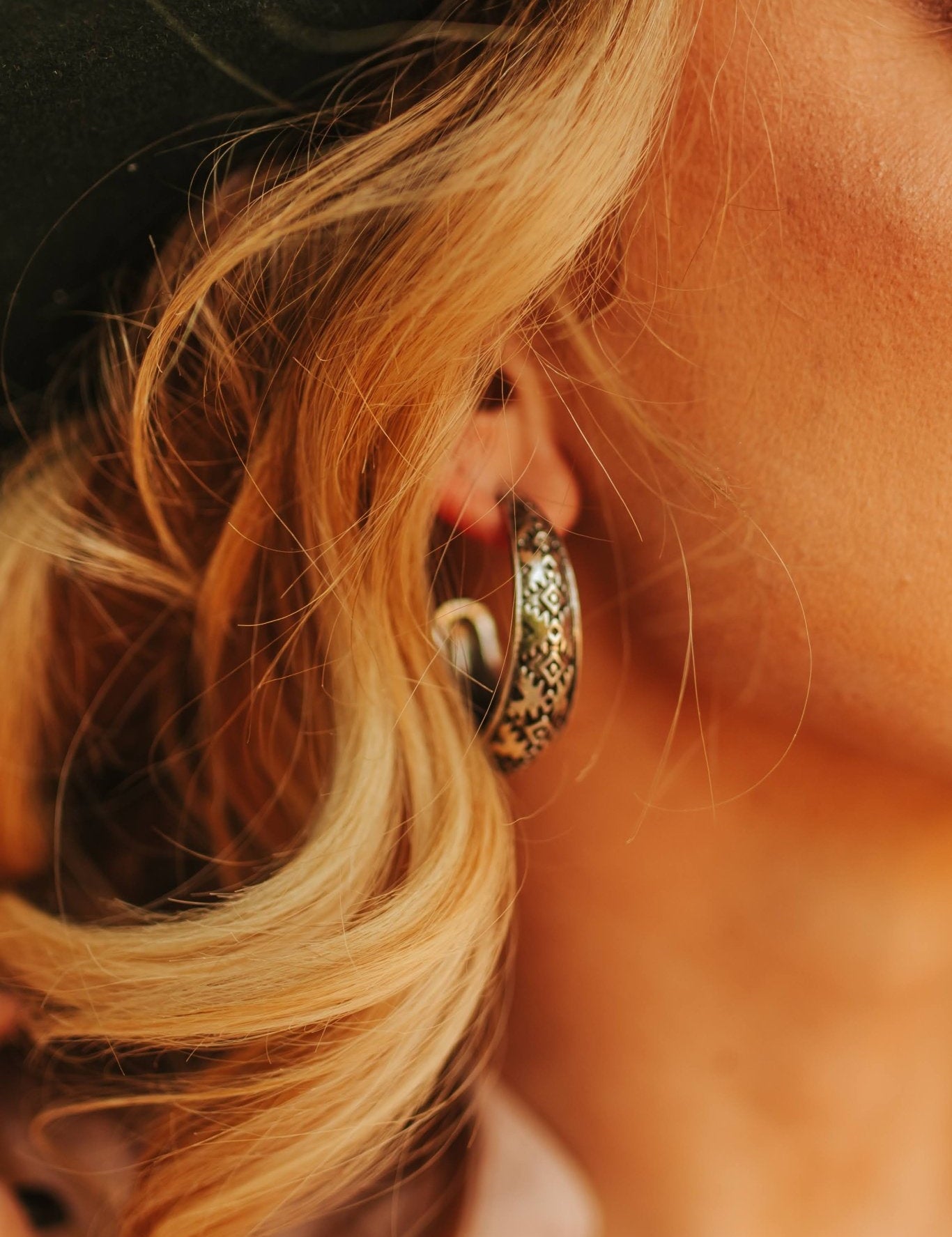 Aztec Textured Hoop EarringsSilverOS