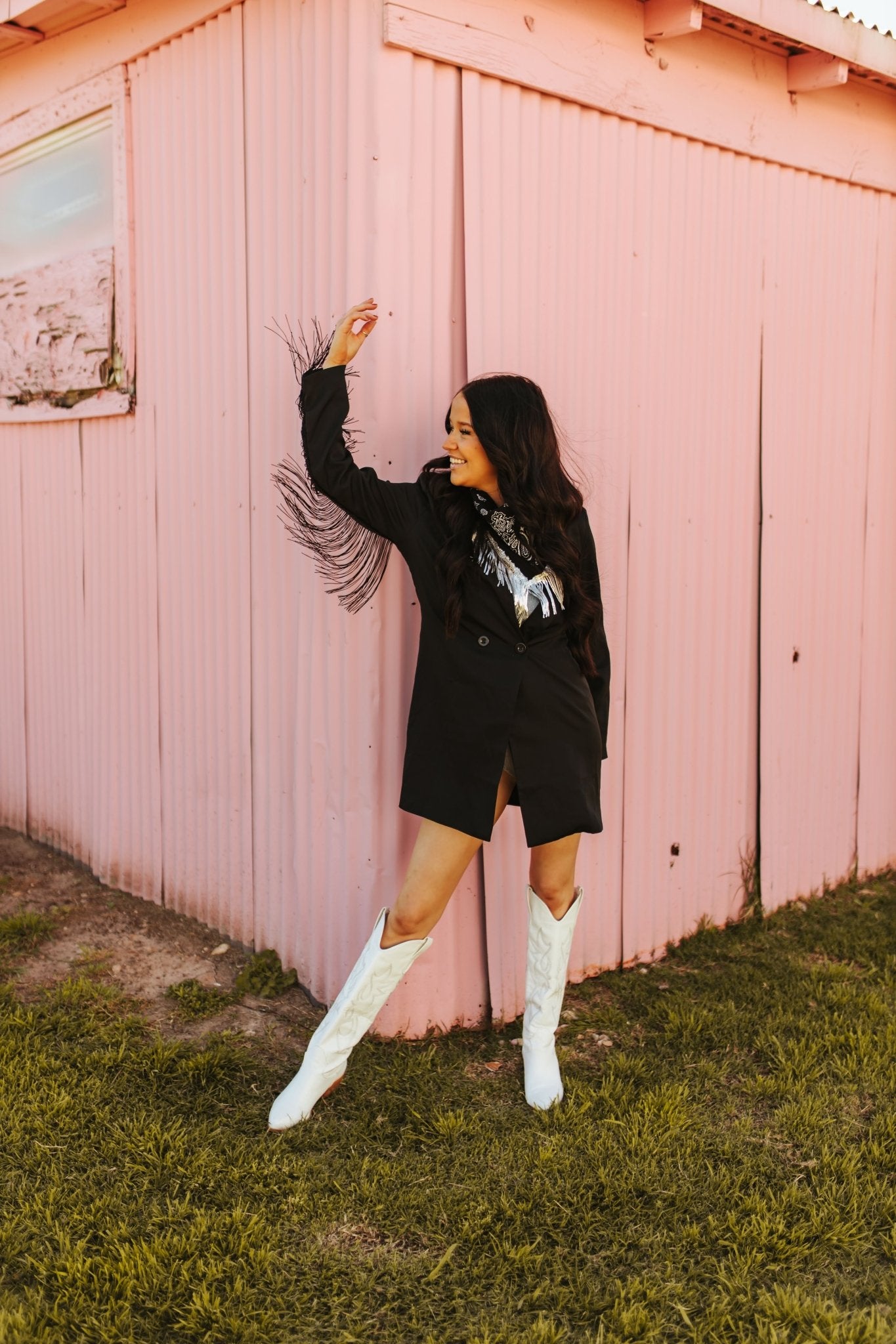 Black Fringe Rodeo Blazer DressBlackS