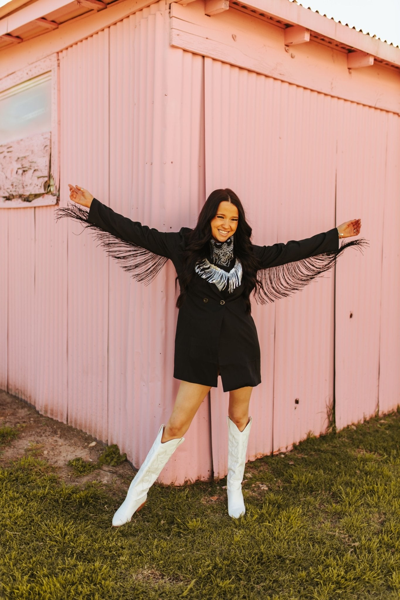 Black Fringe Rodeo Blazer DressBlackS