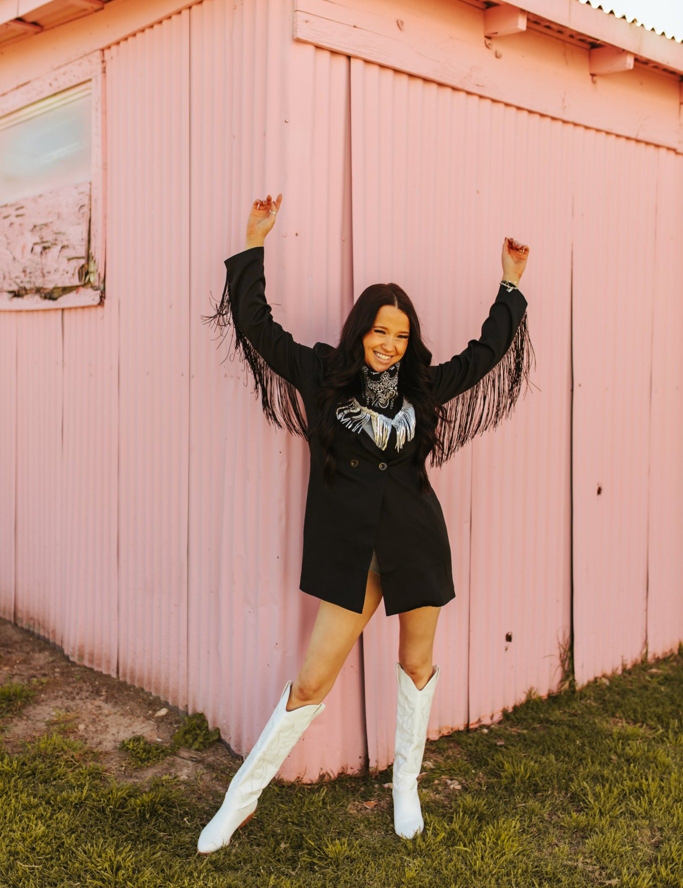 Black Fringe Rodeo Blazer DressBlackS