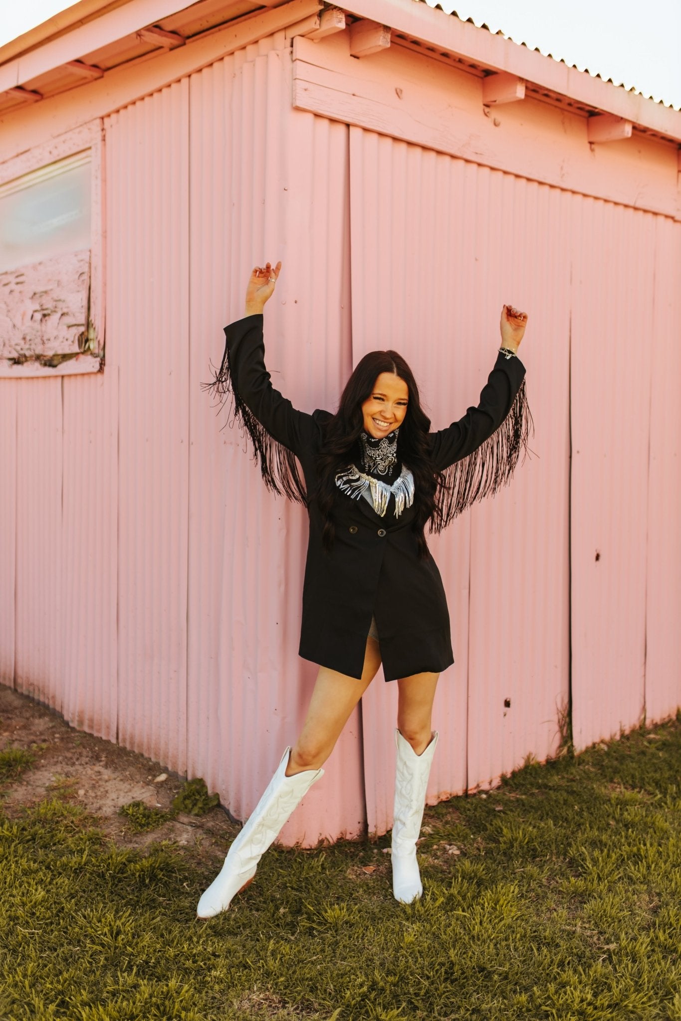 Black Fringe Rodeo Blazer DressBlackS