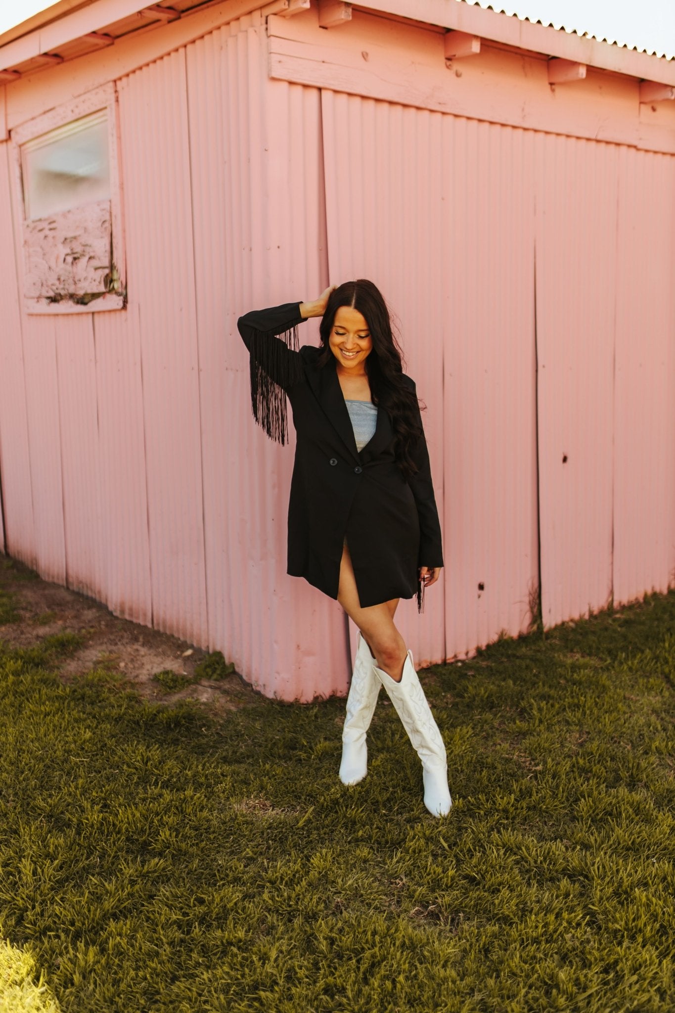 Black Fringe Rodeo Blazer DressBlackS