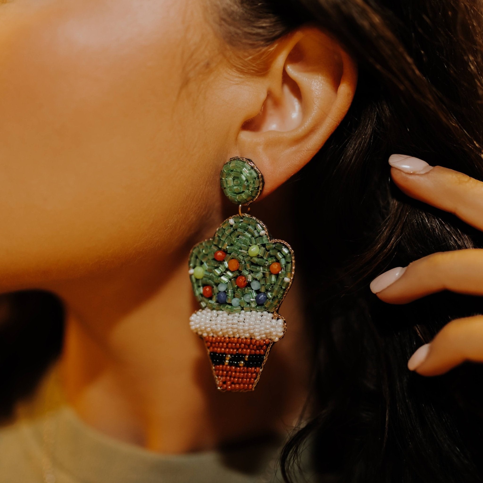 Cactus Christmas Beaded EarringsMultiOS