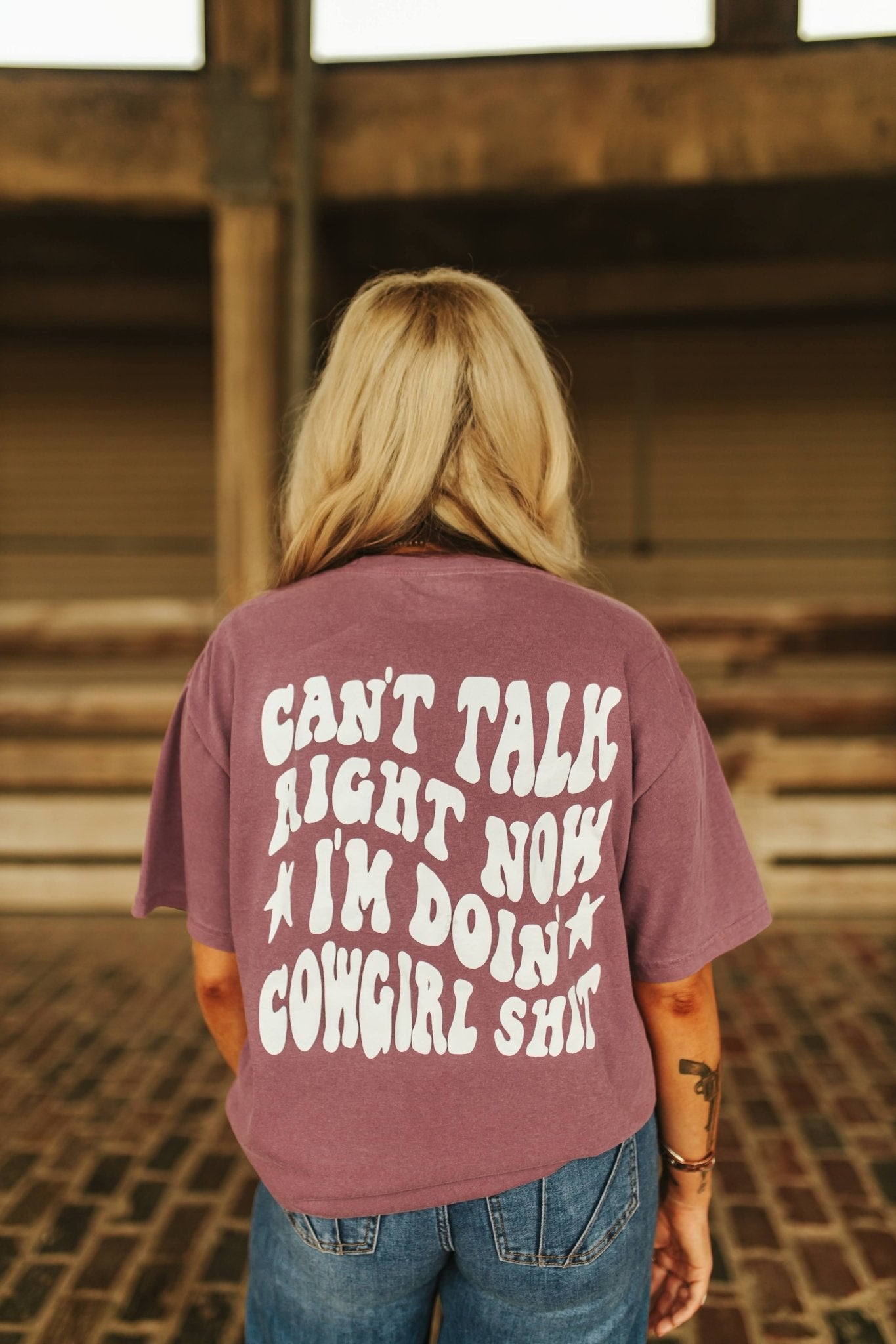 Can't Talk Right Now I'm Doin' Cowgirl Shit Heavyweight Graphic TeeBerryS