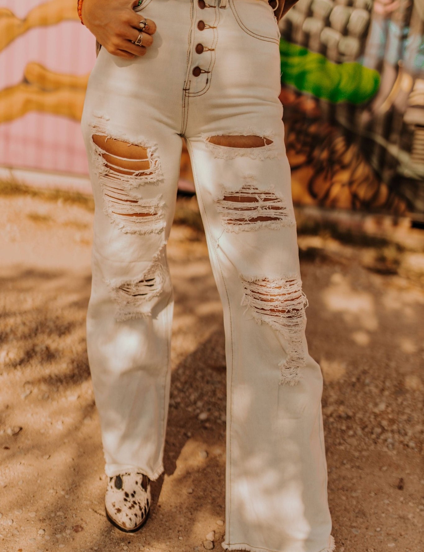 Distressed Wide Leg DenimLight Wash1