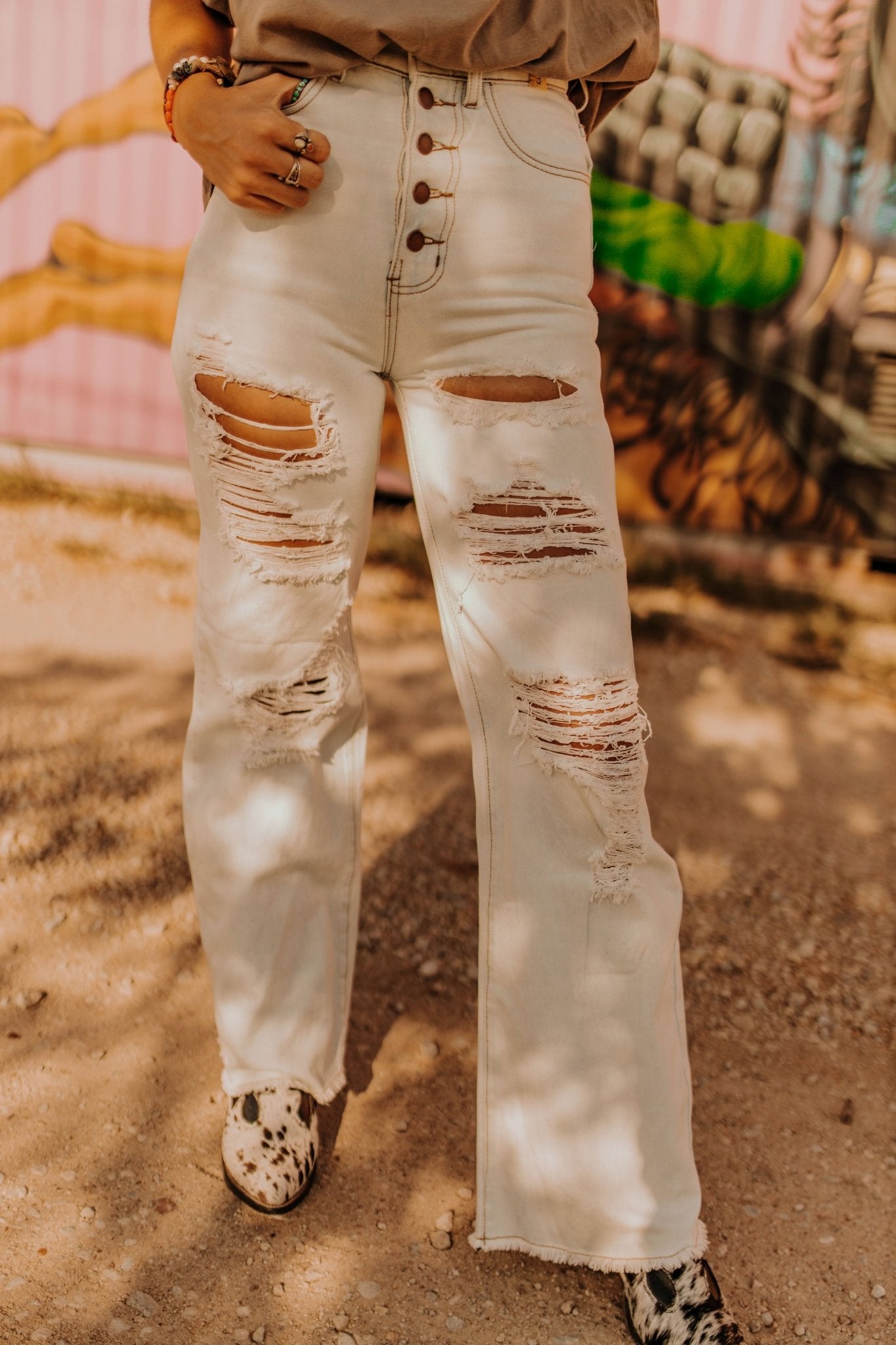 Distressed Wide Leg DenimLight Wash1