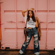 Distressed Wide Leg DenimMedium Wash1