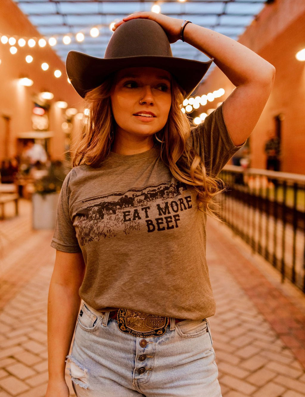 Eat More Beef Western Graphic TeeOlive AshS
