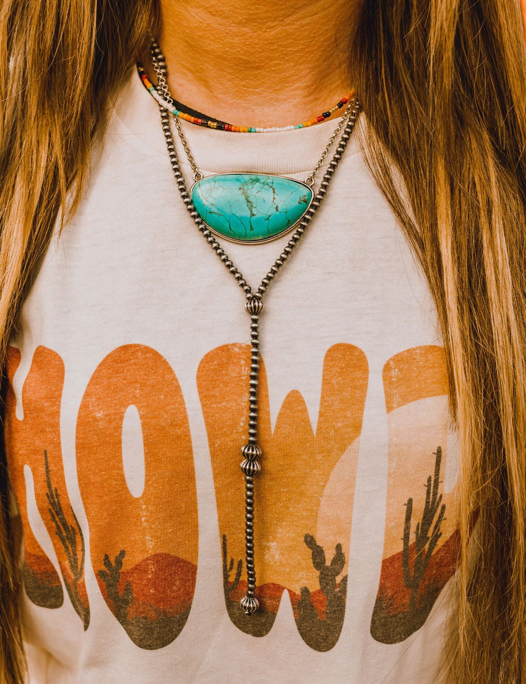 Faux Navajo Pearl Western Lariat NecklaceSilverOS