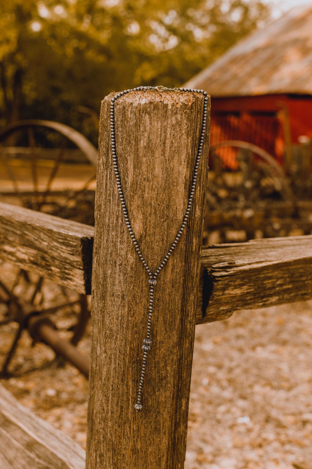 Faux Navajo Pearl Western Lariat NecklaceSilverOS