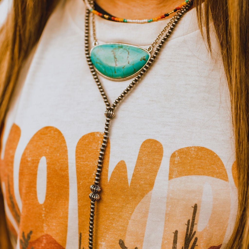 Faux Navajo Pearl Western Lariat NecklaceSilverOS