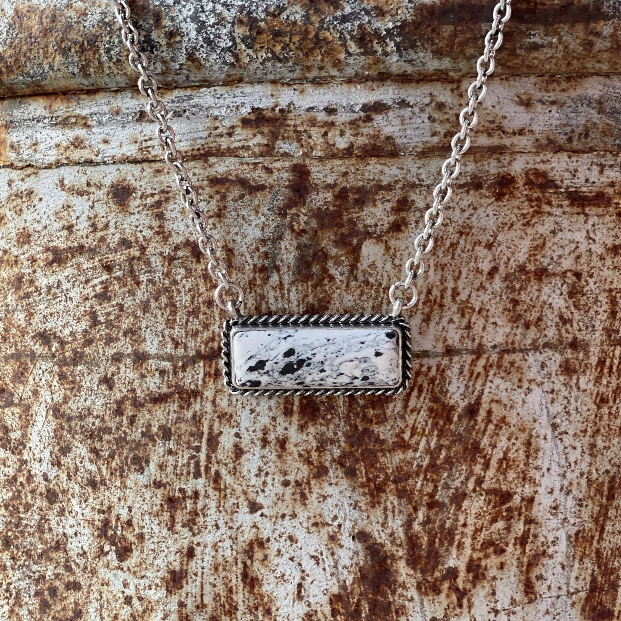 Faux White Buffalo Bar Necklace