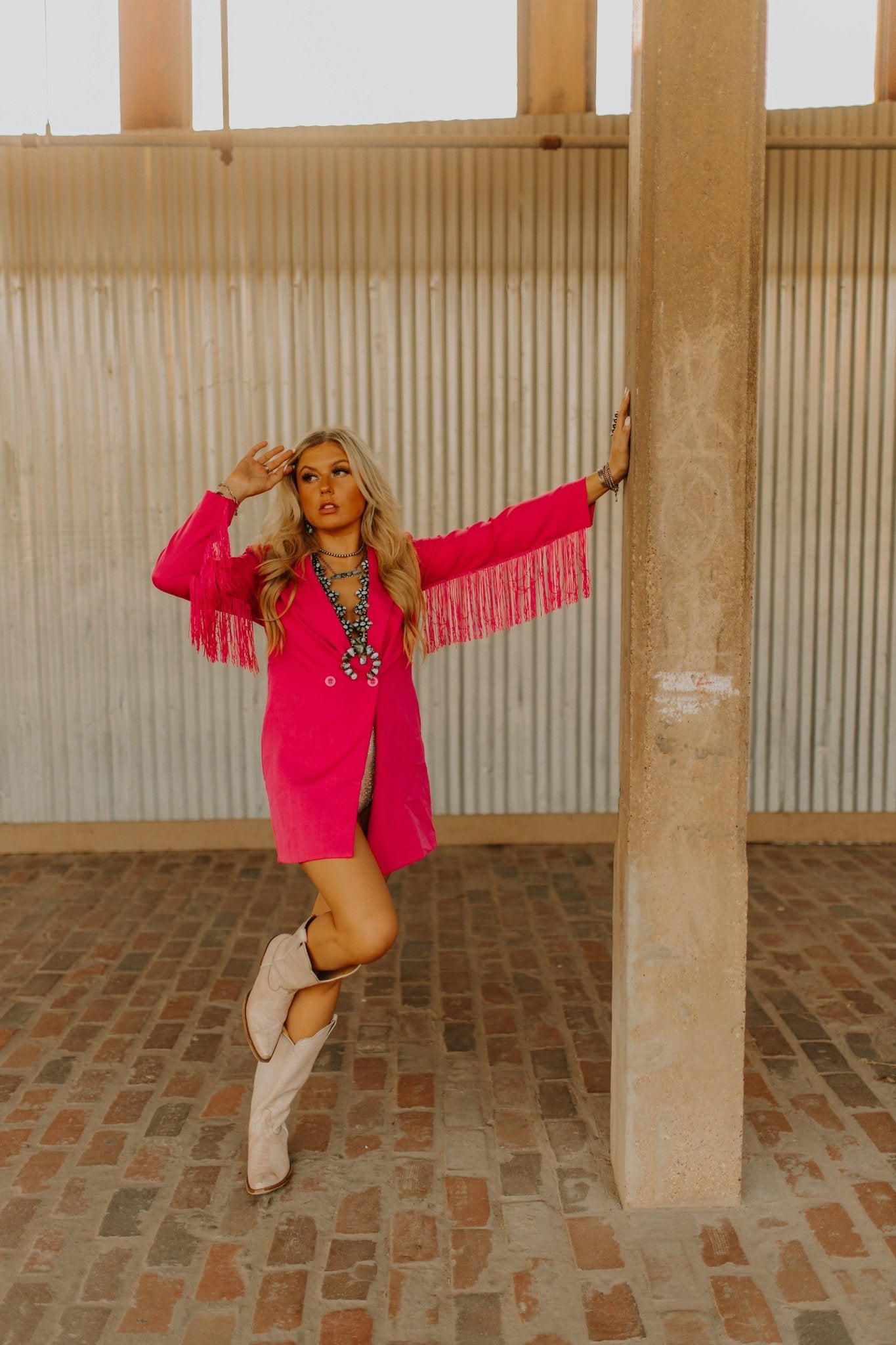 Fringe Rodeo Blazer Dress - PinkPinkS