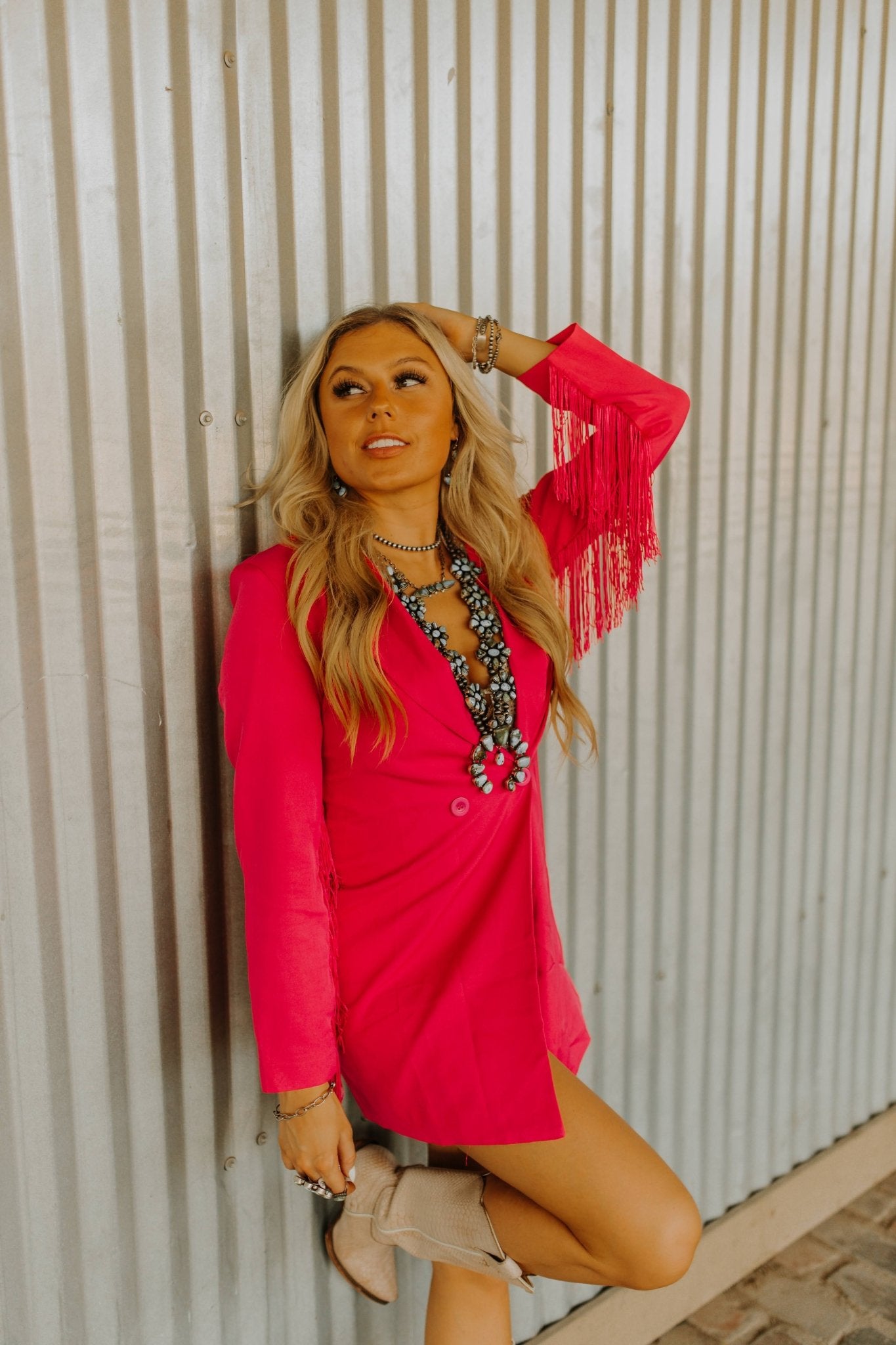 Fringe Rodeo Blazer Dress - PinkPinkS