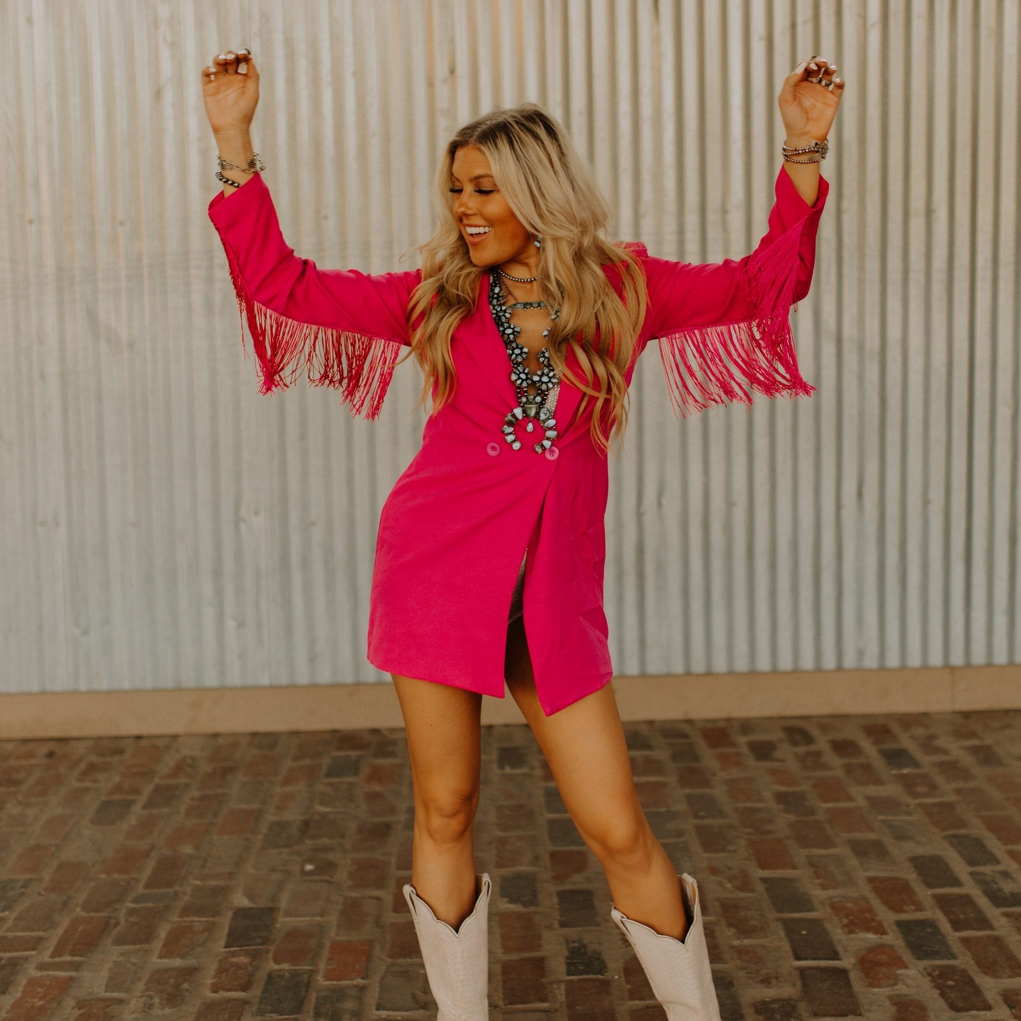 Fringe Rodeo Blazer Dress - PinkPinkS