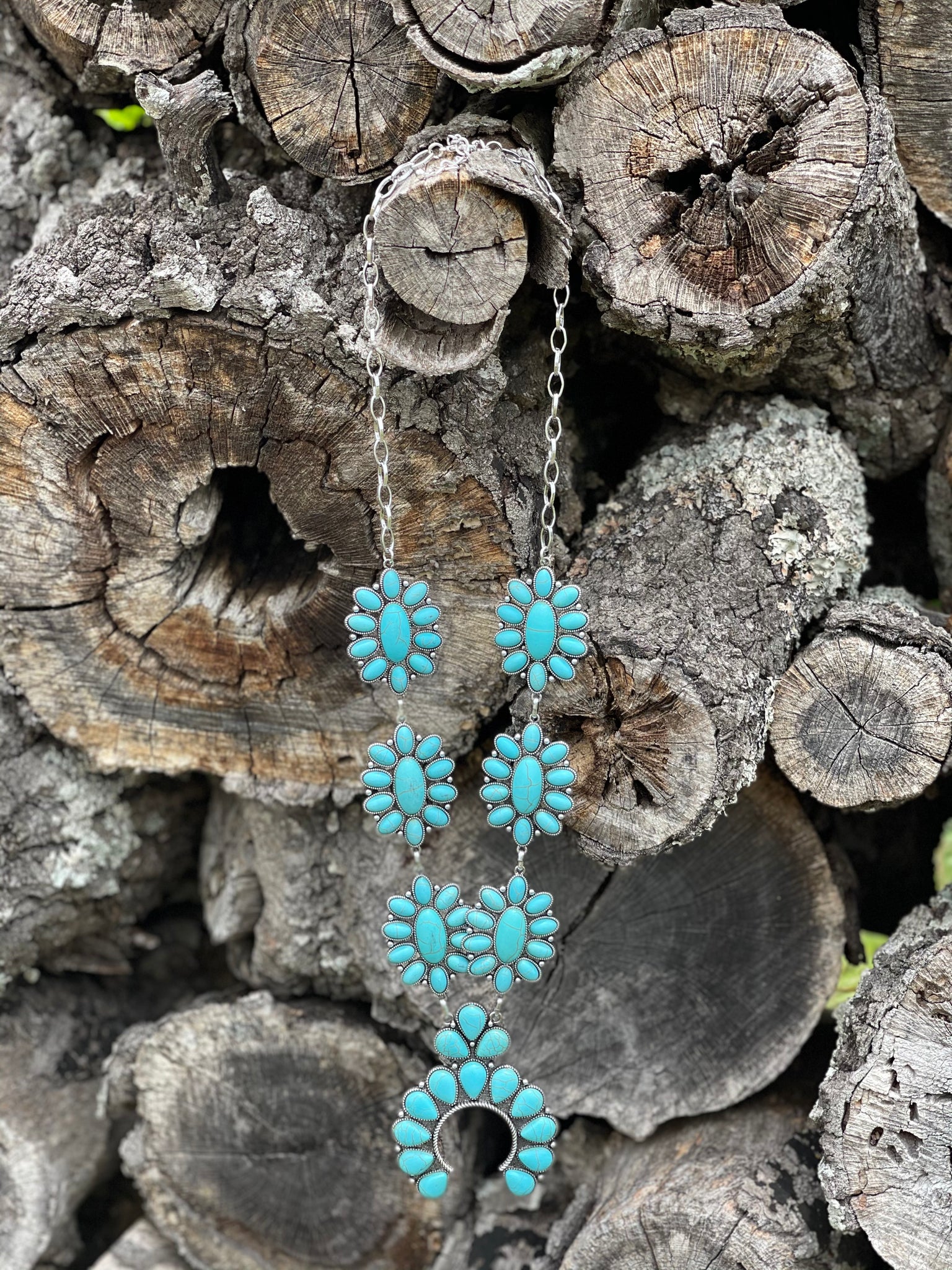 Southwestern turquoise blossom pendant necklace