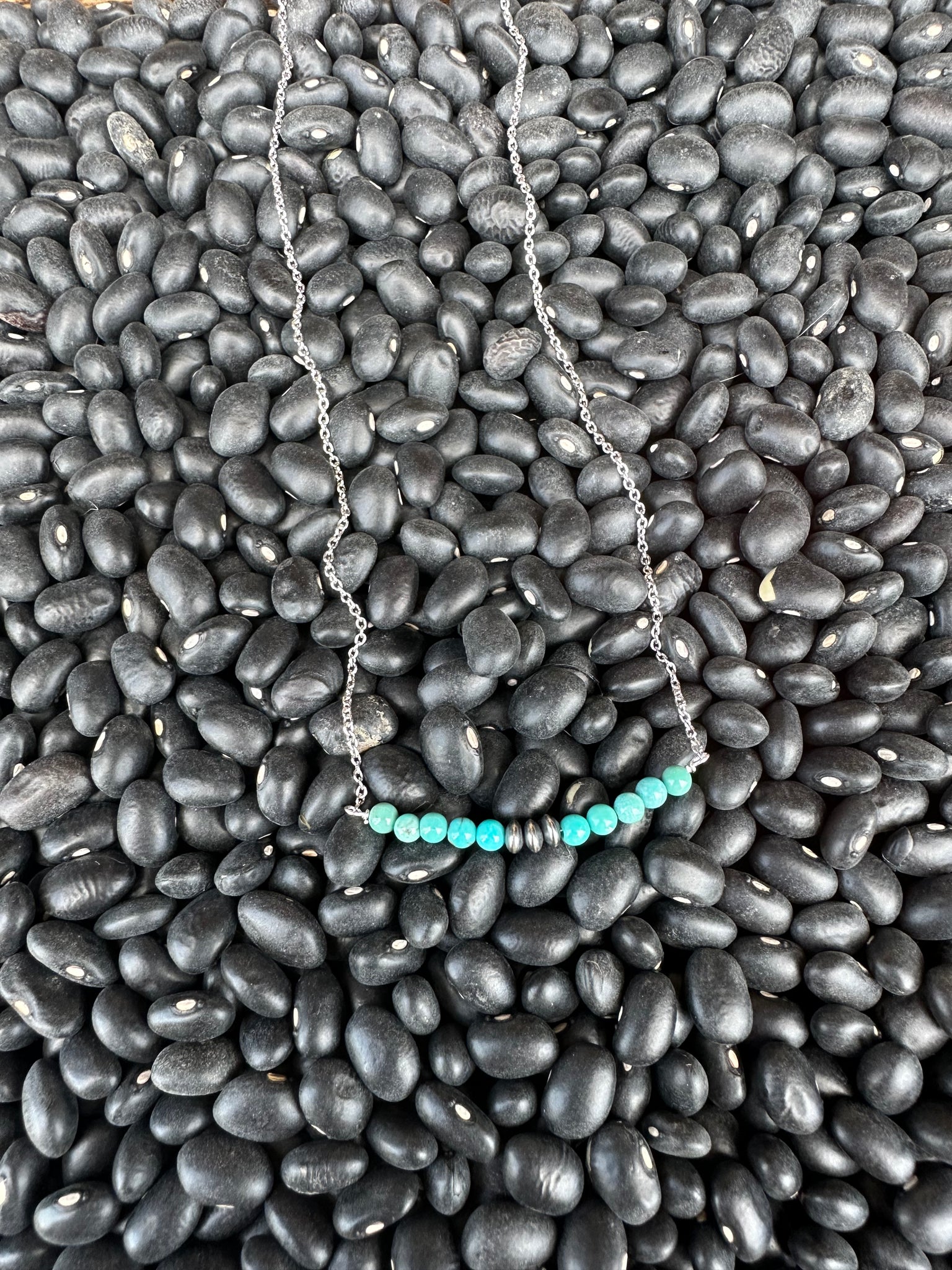 Turquoise Bead and Navajo Bar Necklace