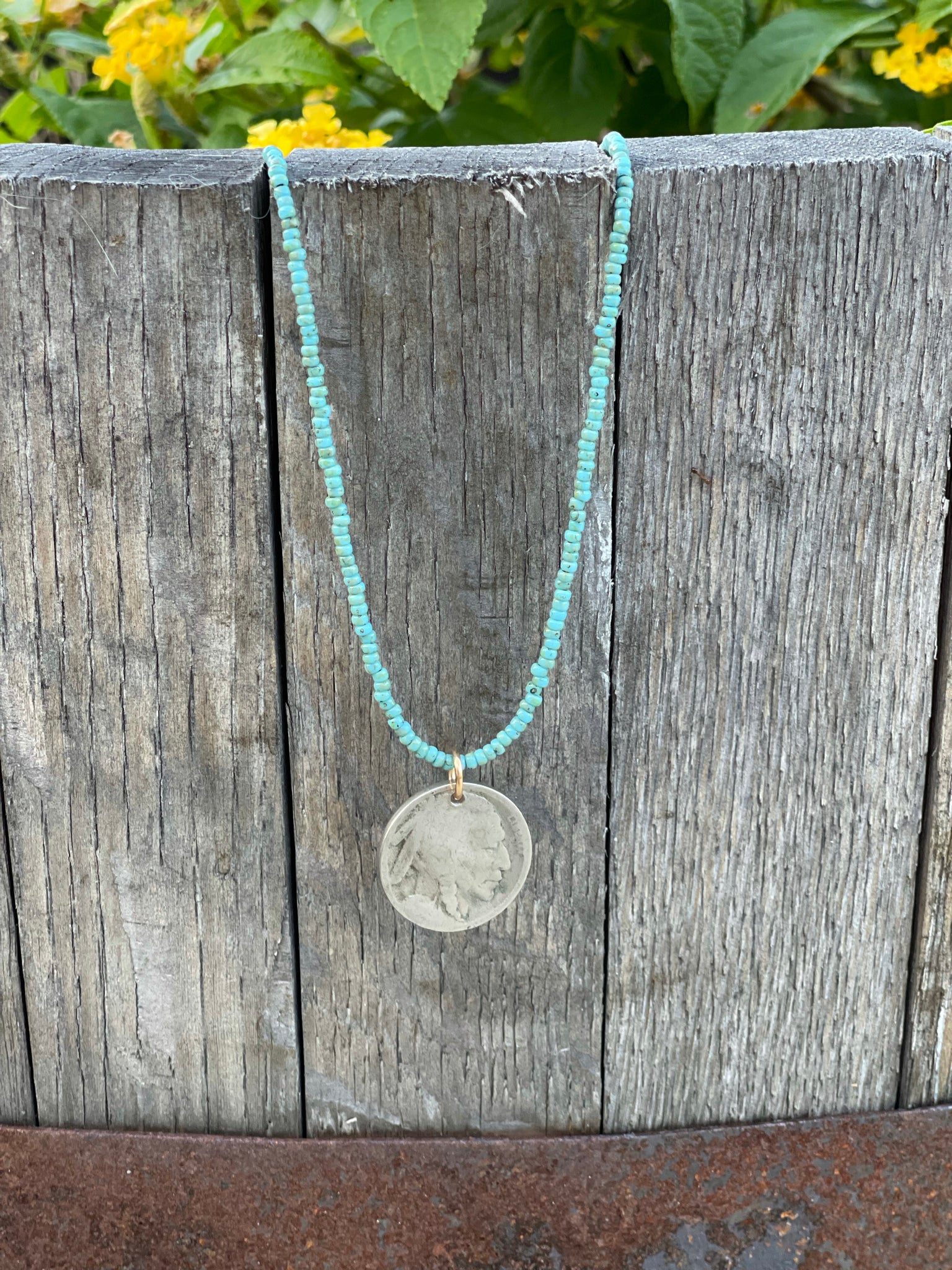 turquoise beaded buffalo nickel necklace 