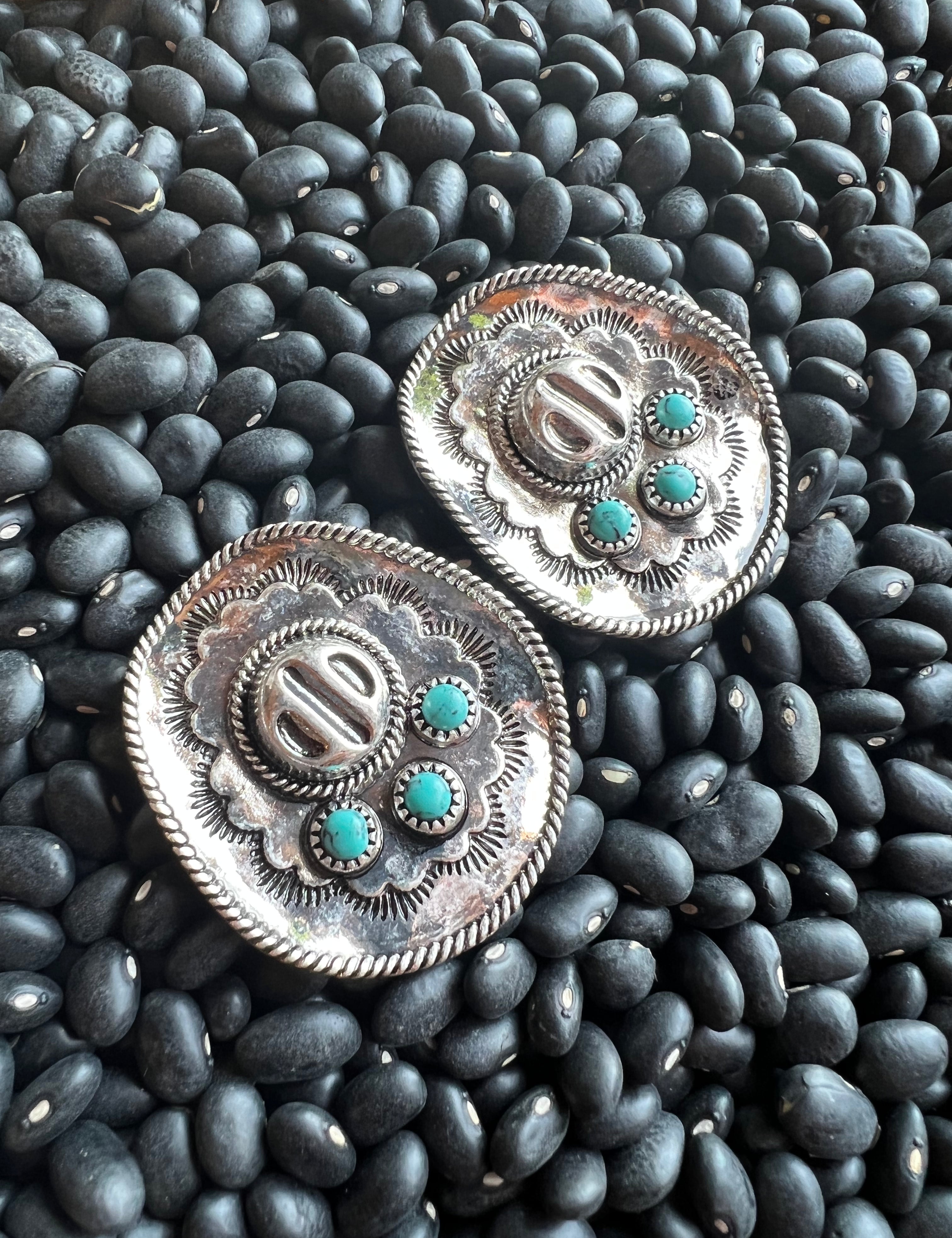 Turquoise Stone Cowgirl Hat Stud Earrings