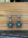 cattle tag turquoise and silver fleur earrings 
