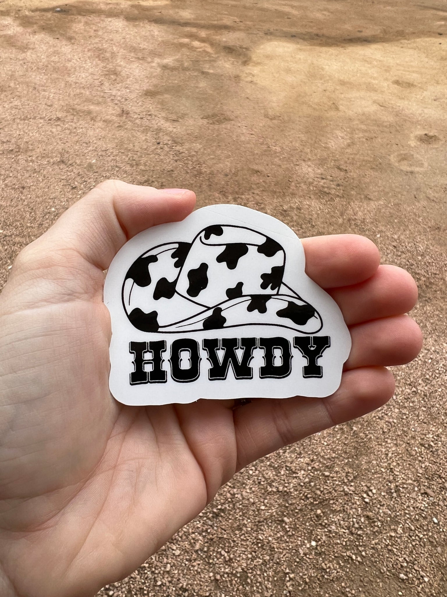 Howdy Cow Print Hat Sticker