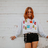 cosmic cowboy patch letter sweater