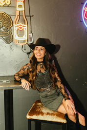 Lace Mesh Long Sleeve TopBlackS