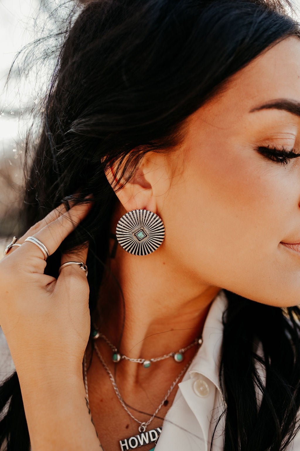 Large Silver Burst and Turquoise EarringsSilverOS