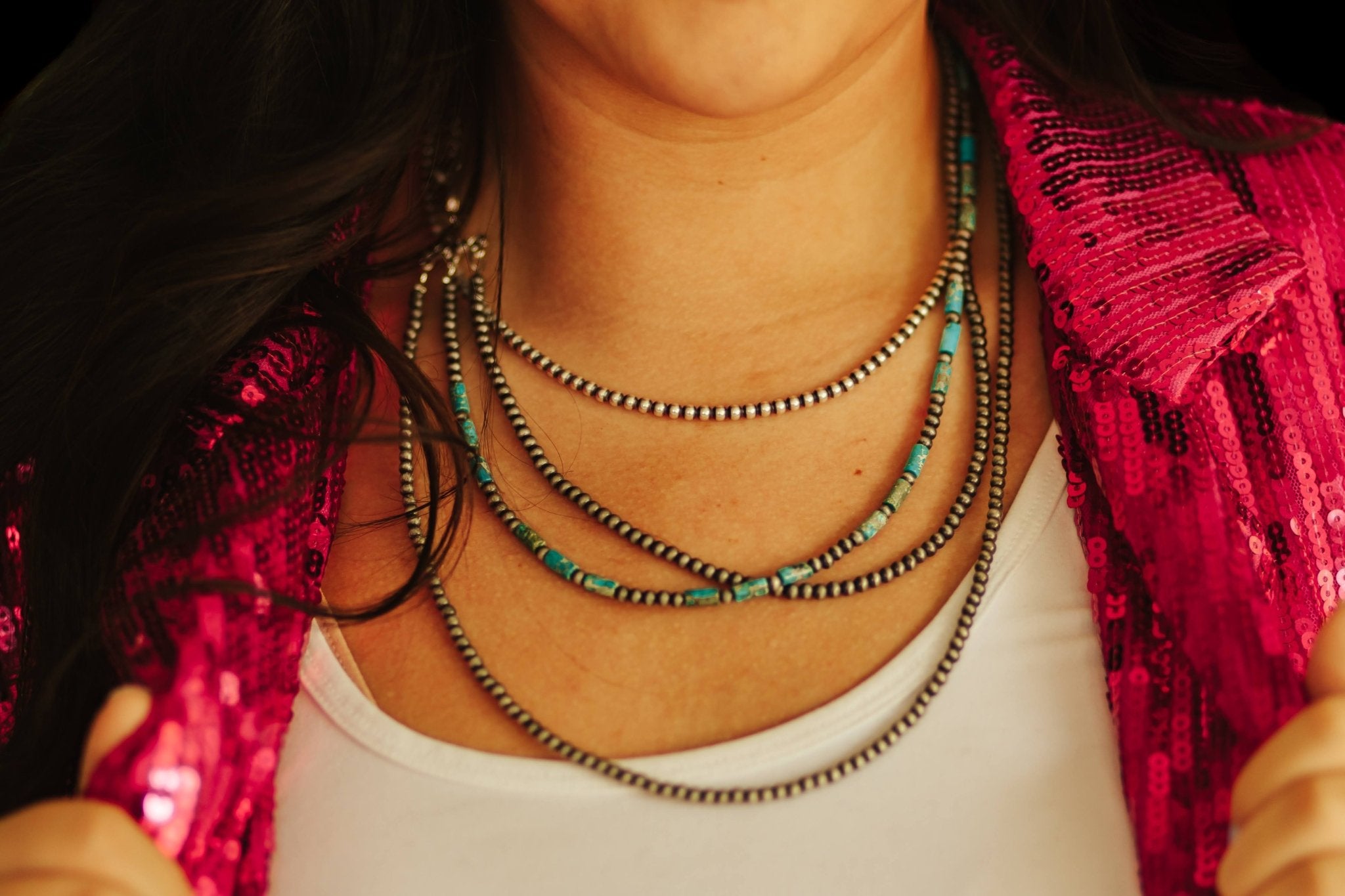 Layered Faux Navajo and Turquoise Stone NecklaceSilverOS