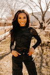 Long Sleeve Abstract Mesh BodysuitBlackS