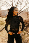 Long Sleeve Abstract Mesh BodysuitBlackS
