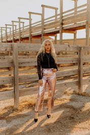 Long Sleeve Abstract Mesh TopBlackS