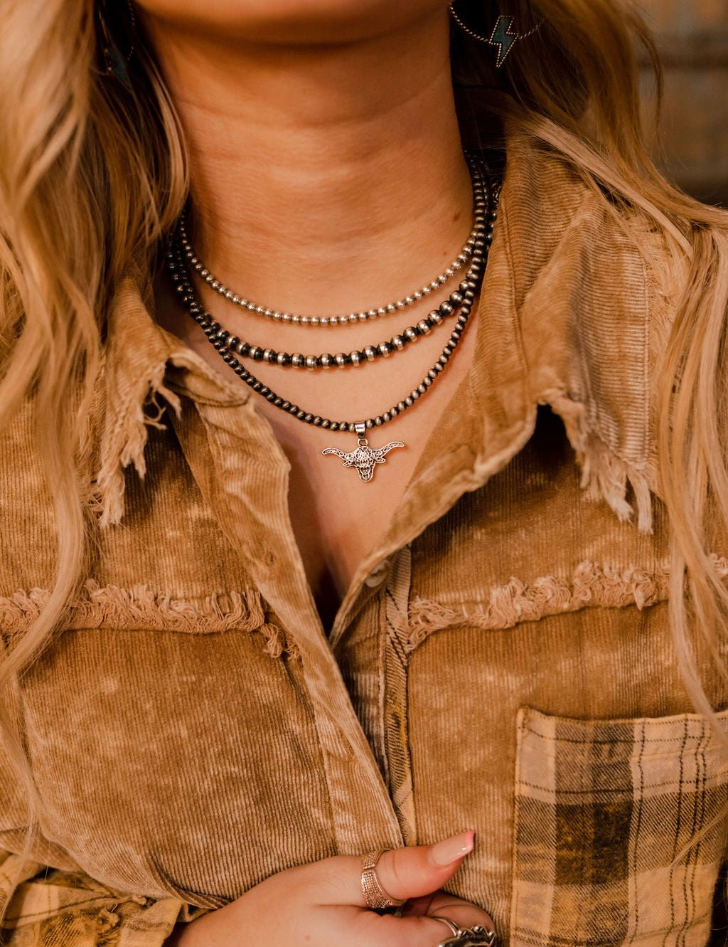 Longhorn Pearl Pendant NecklaceSilverOS