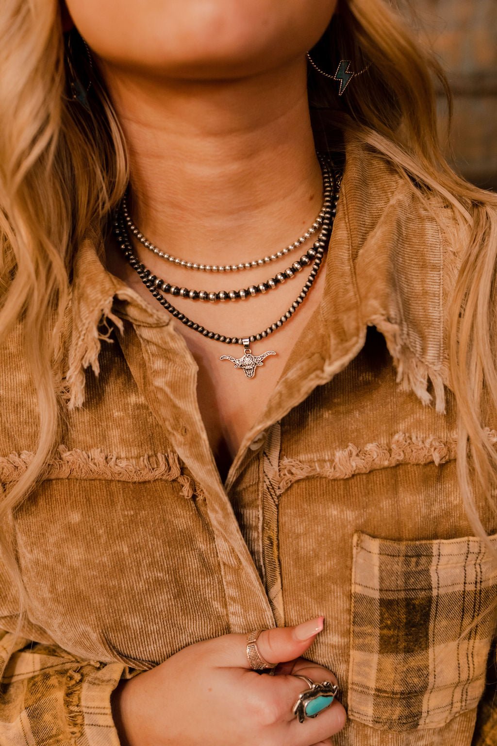 Longhorn Pearl Pendant NecklaceSilverOS