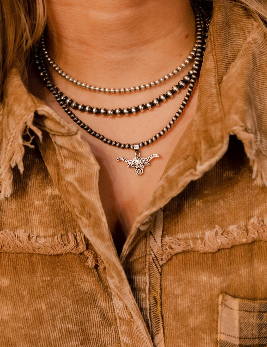 Longhorn Pearl Pendant NecklaceSilverOS