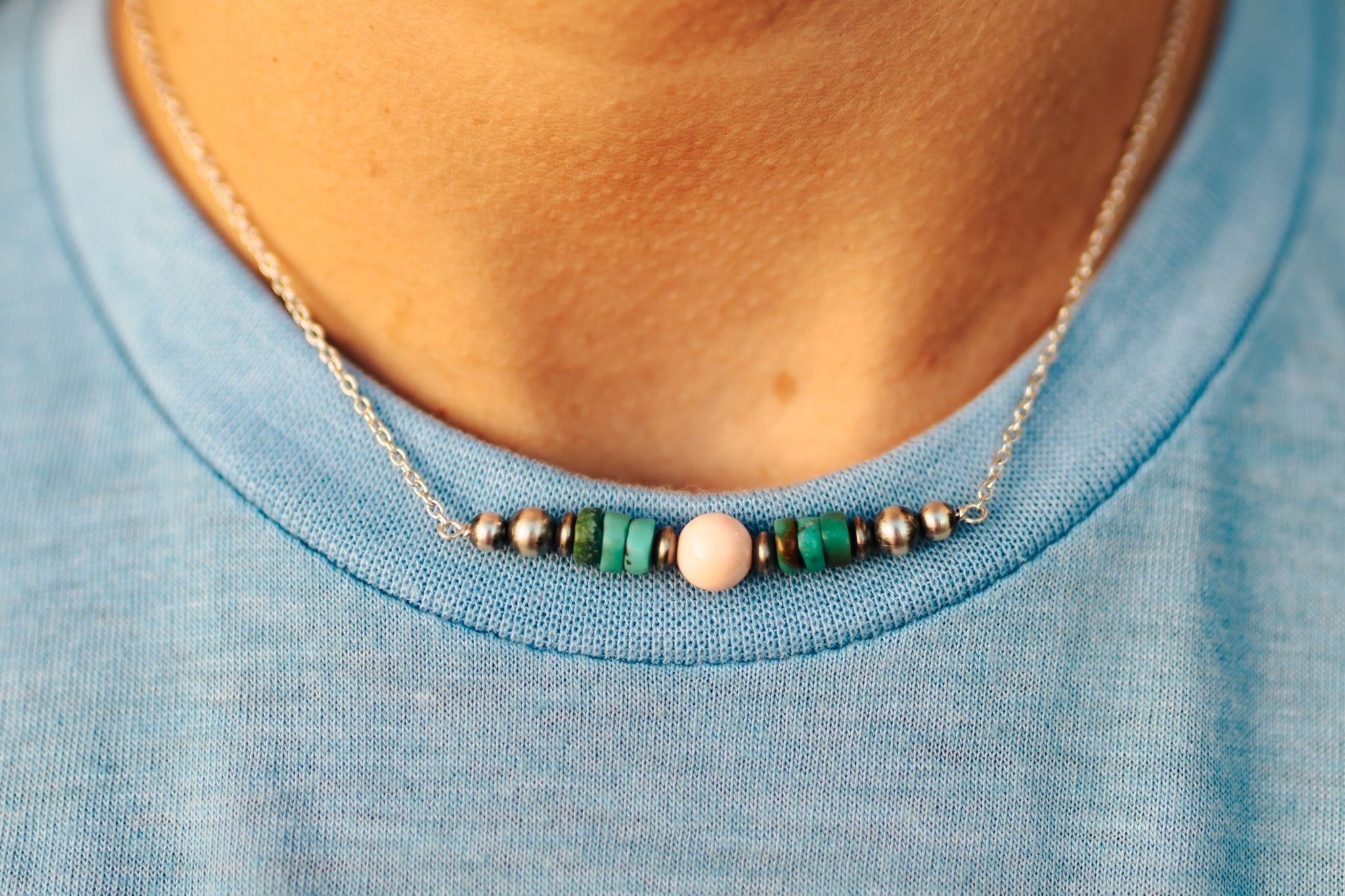Navajo Beads and Turquoise Multi Stone NecklaceSilverOS
