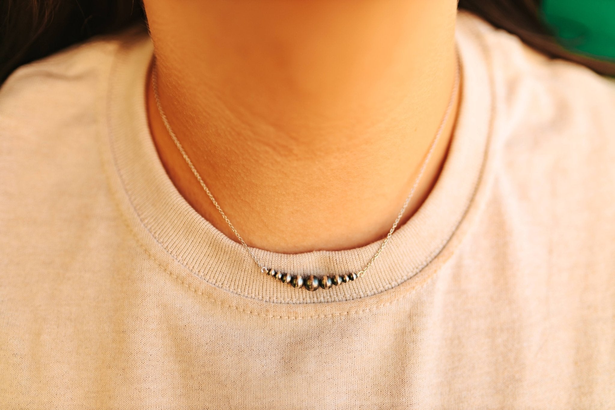 Navajo Beads Silver Chain NecklaceSilverOS