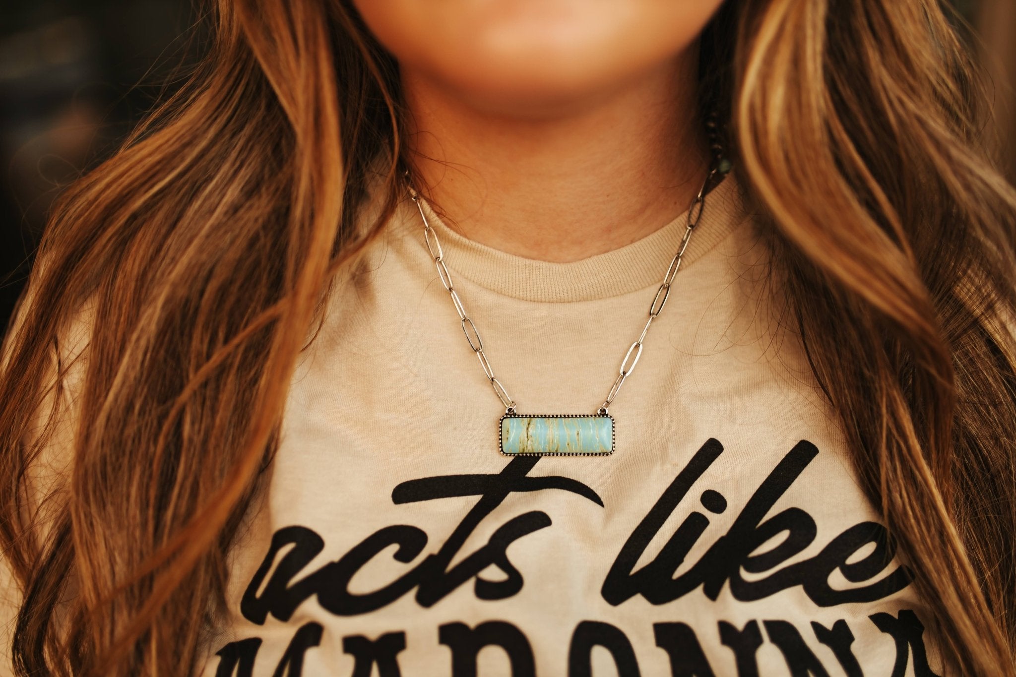 Paper clip Chain Turquoise Bar NecklaceTurquoiseOS