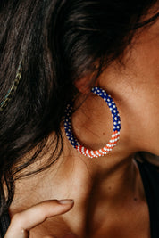 Patriotic Beaded Hoop EarringsBlueOS