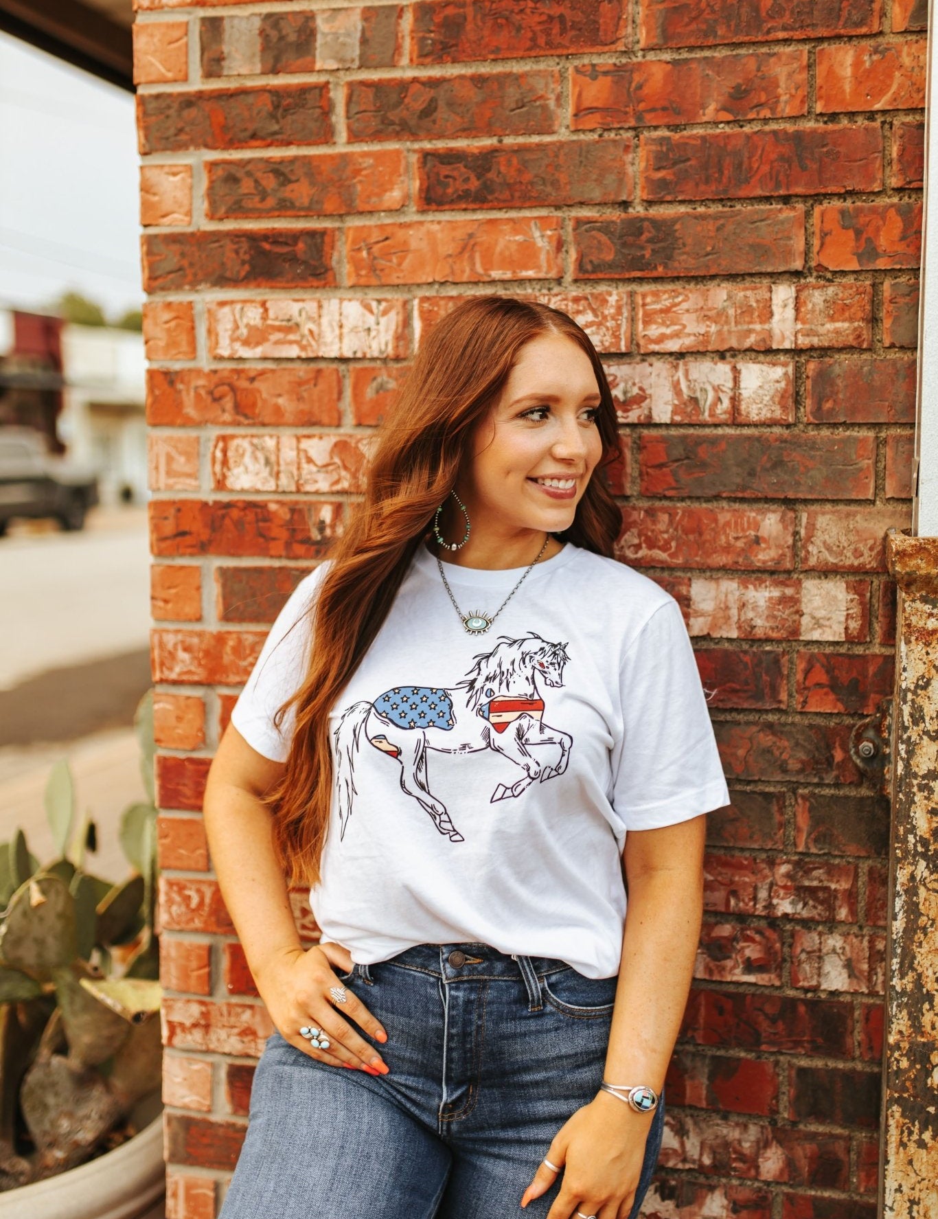 Patriotic USA Horse Western Graphic TeeWhiteS