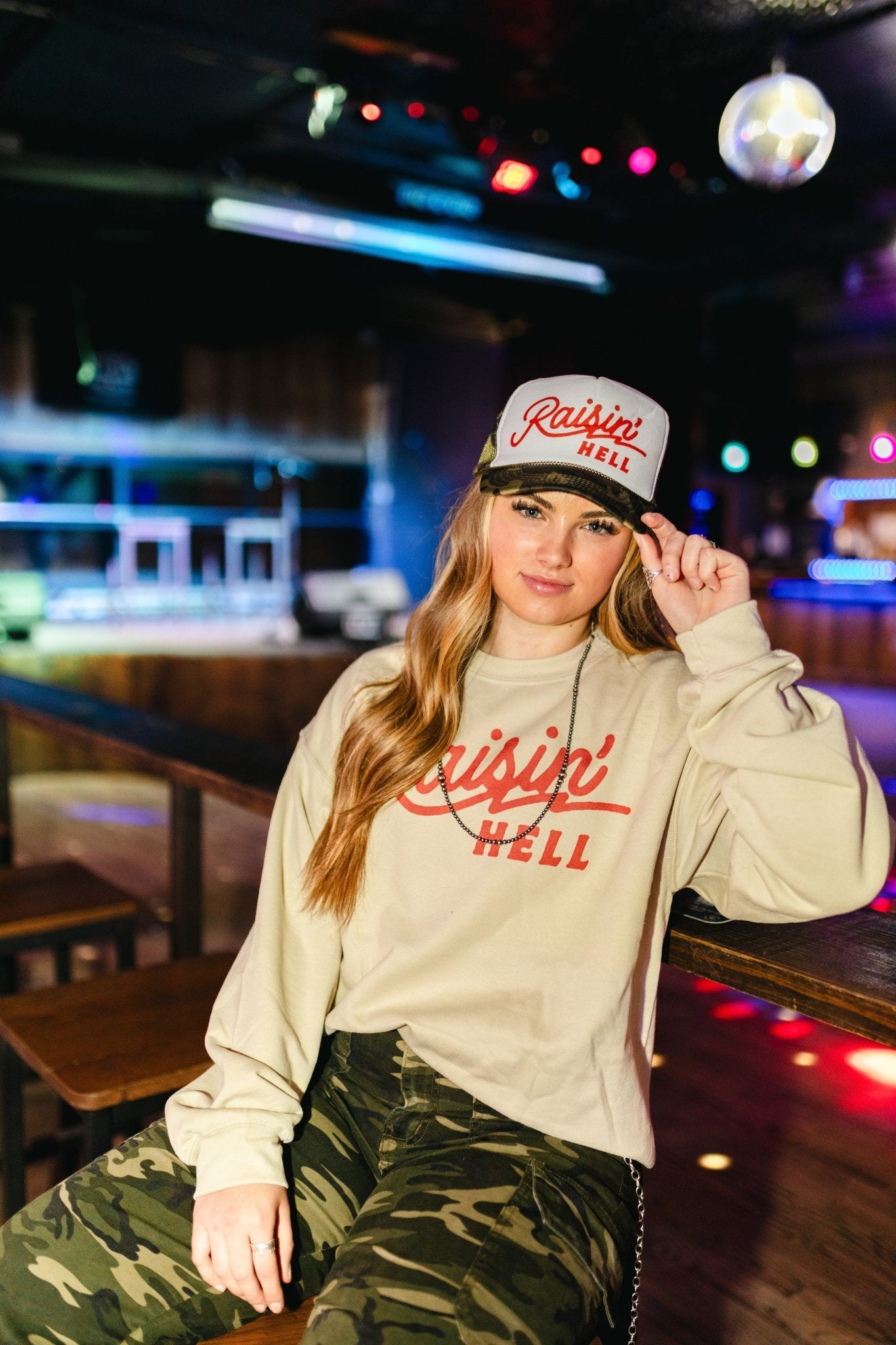 Raisin' Hell Trucker HatCamoOS
