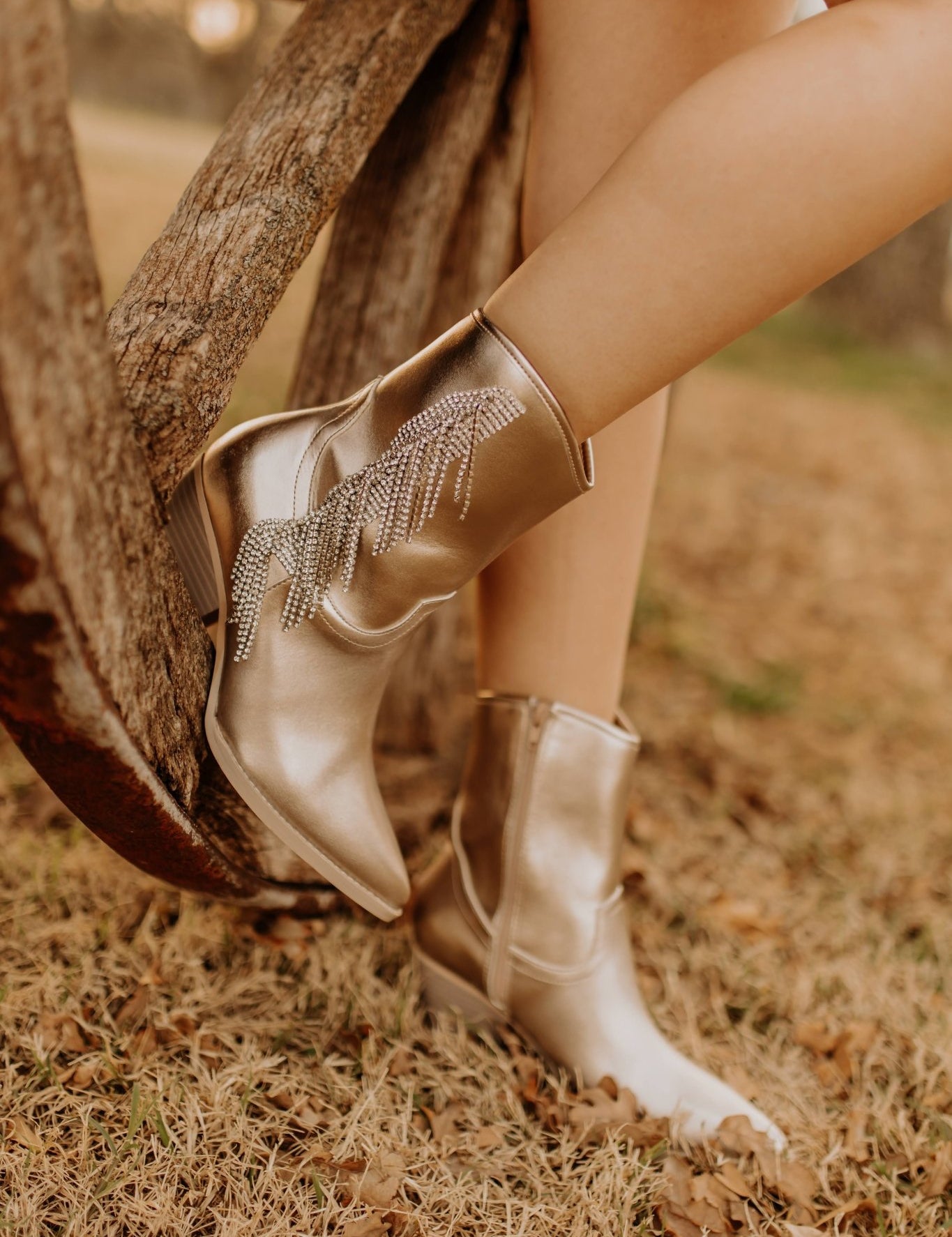 Rhinestone Fringe Champagne BootiesChampagne6