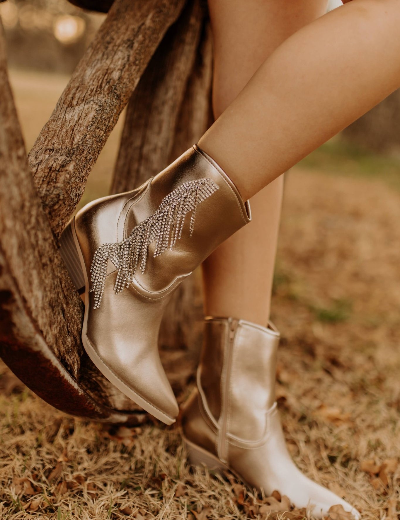 Rhinestone Fringe Champagne BootiesChampagne6