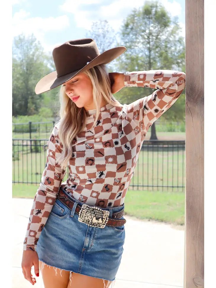 Rodeo Checkers Long Sleeve Mesh TopMultiS